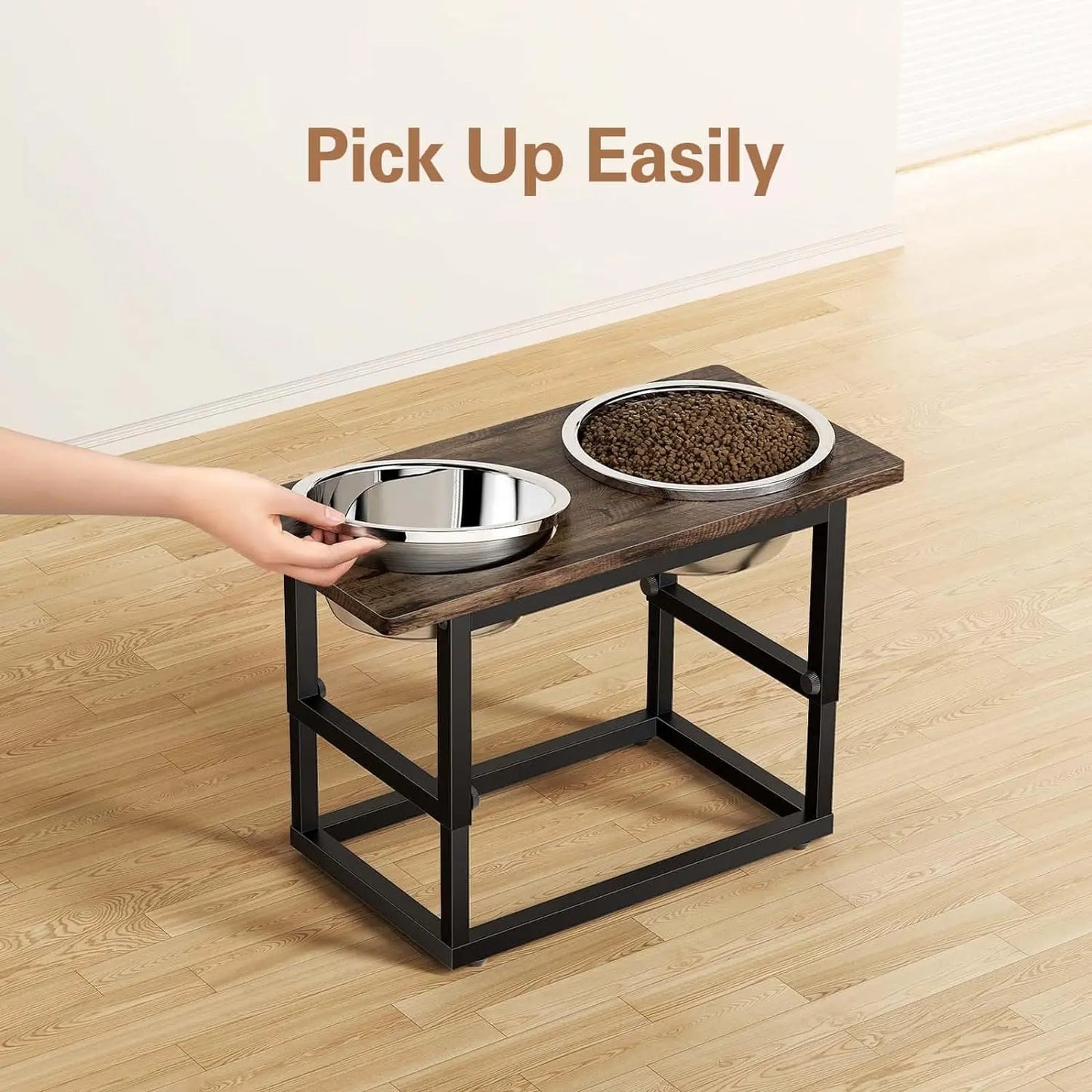 Elevated Dog Feeding Station with Adjustable Height, Includes Two 2.2L Stainless Steel Bowls for Large Breeds