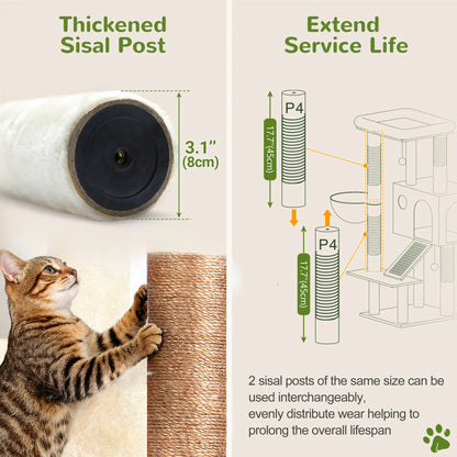 Globlazer 50-Inch Corner Cat Tree Tower for Indoor Cats with Scratching Board, Kitty Condo, and Basket - Beige