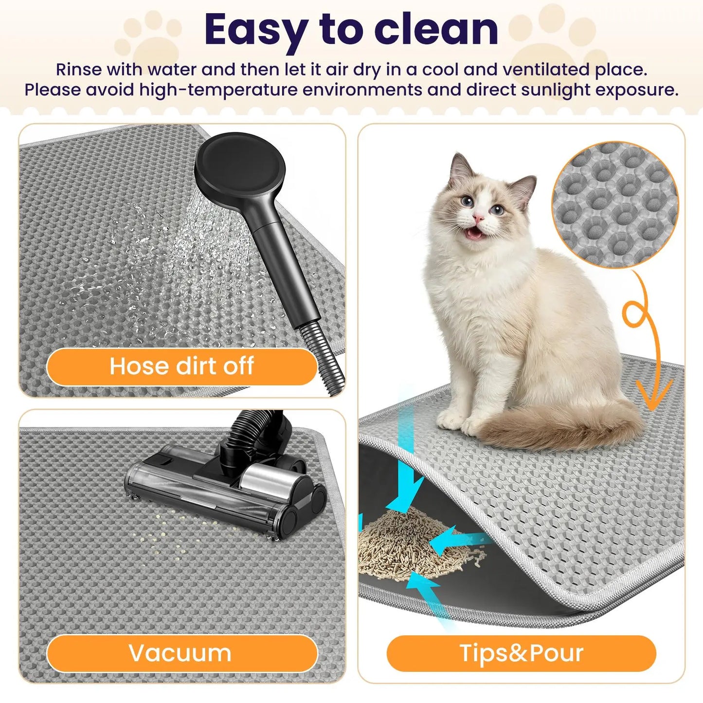 Grey Cat Litter Trapping Mat - 22x16 Inches, Waterproof, Urine-Proof, Non-Slip, Easy to Clean Floor Protection Mat