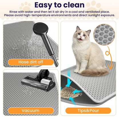 Grey Cat Litter Trapping Mat - 22x16 Inches, Waterproof, Urine-Proof, Non-Slip, Easy to Clean Floor Protection Mat
