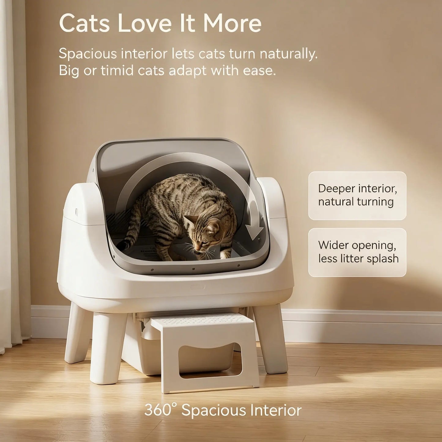 Petpivot Autoscooper 12 Lite Open Top Self-Cleaning Cat Litter Box with Automatic Functionality, 7 Pairs of Safety Sensors, Anti-Pinch Protection, and Easy Access Step for Senior Cats