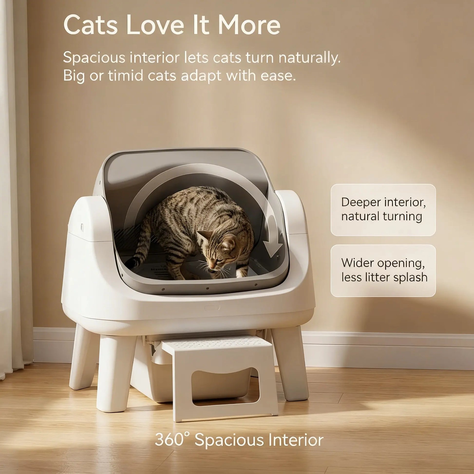 Petpivot Autoscooper 12 Lite Open Top Self-Cleaning Cat Litter Box with Automatic Functionality, 7 Pairs of Safety Sensors, Anti-Pinch Protection, and Easy Access Step for Senior Cats