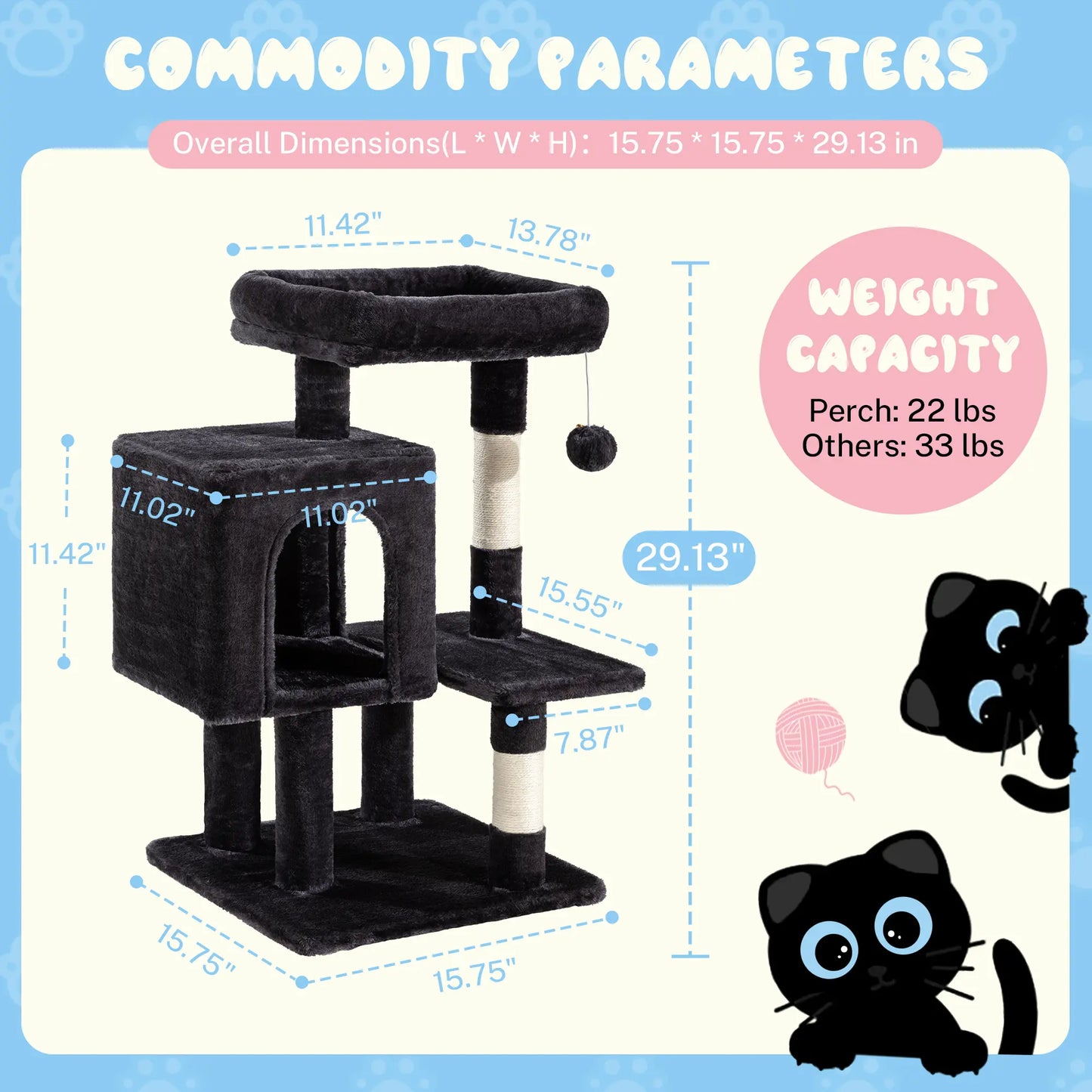 HOOMIC 29-Inch Multi-Level Cat Tree Tower with Spacious Perch, Cozy Condo, and Sisal Scratching Posts - Space-Saving Indoor Pet Furniture in Pink, Beige, Dark Blue, and Grey