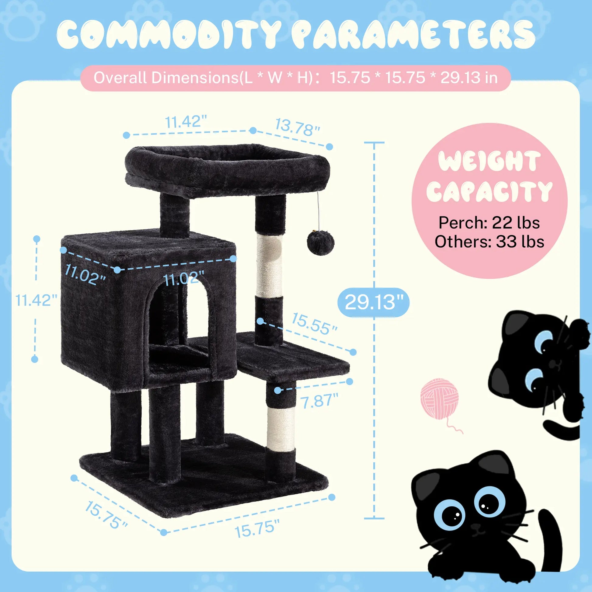 HOOMIC 29-Inch Multi-Level Cat Tree Tower with Spacious Perch, Cozy Condo, and Sisal Scratching Posts - Space-Saving Indoor Pet Furniture in Pink, Beige, Dark Blue, and Grey