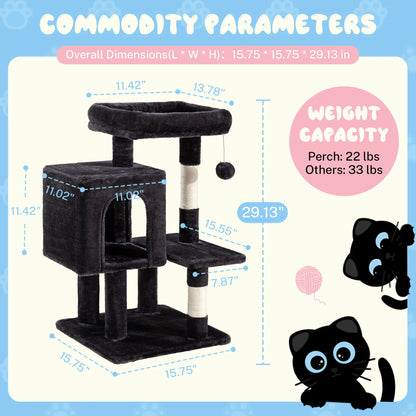 HOOMIC 29-Inch Multi-Level Cat Tree Tower with Spacious Perch, Cozy Condo, and Sisal Scratching Posts - Space-Saving Indoor Pet Furniture in Pink, Beige, Dark Blue, and Grey