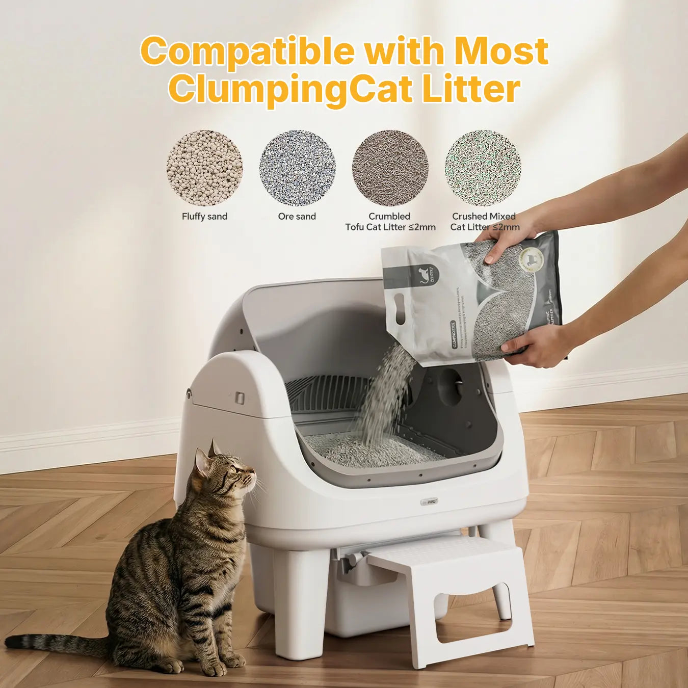 Petpivot Autoscooper 12 Lite Open Top Self-Cleaning Cat Litter Box with Automatic Functionality, 7 Pairs of Safety Sensors, Anti-Pinch Protection, and Easy Access Step for Senior Cats