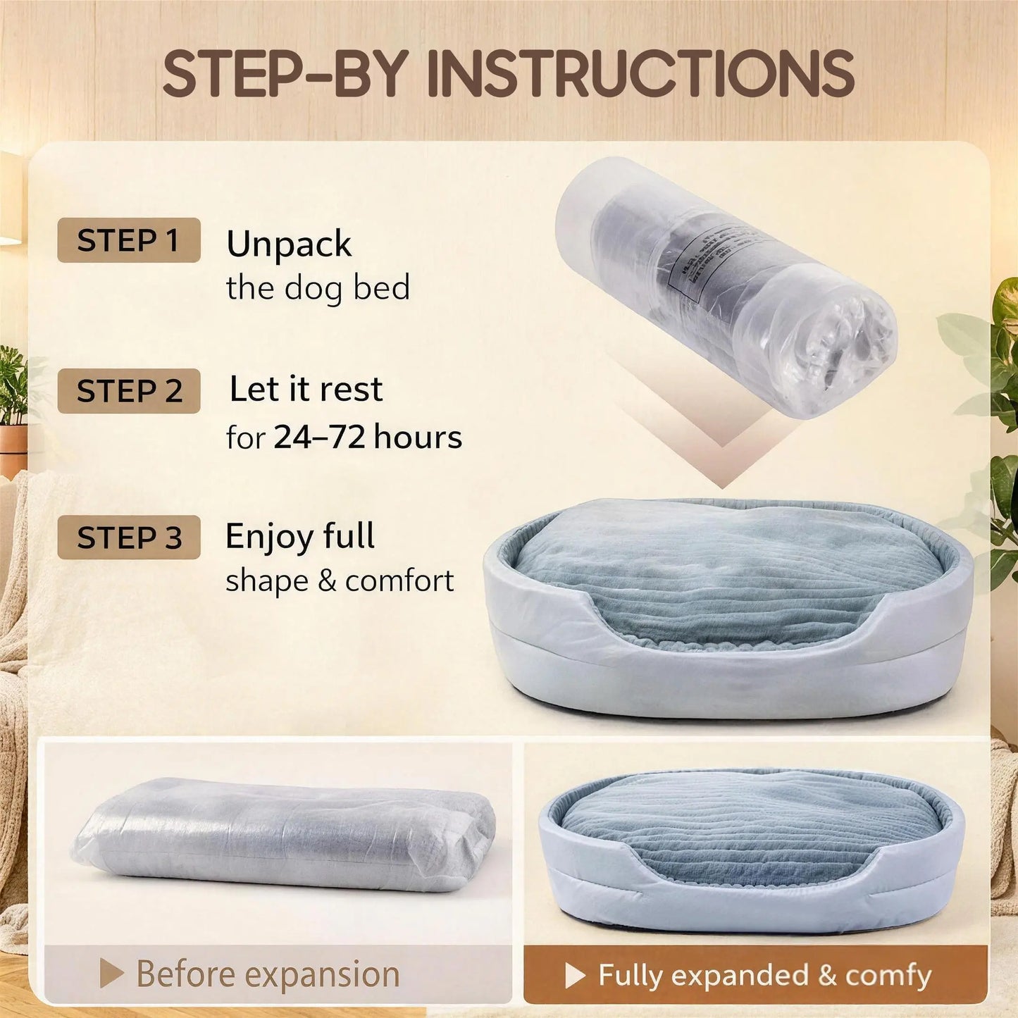 Comhoma Orthopedic Pet Bed for Dogs and Cats, 360° Bolstered Cuddler Design with Non-Slip Base, Soft Washable Granular Sponge Nest Bed Available in Multiple Sizes