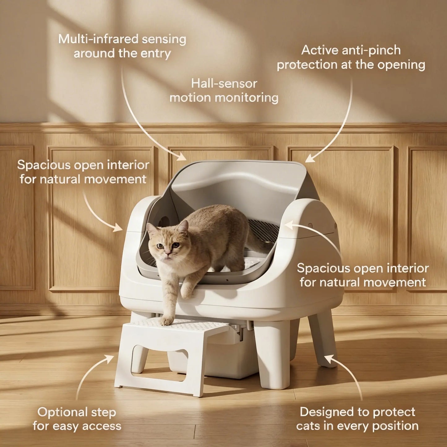 Petpivot Autoscooper 12 Lite Open Top Self-Cleaning Cat Litter Box with Automatic Functionality, 7 Pairs of Safety Sensors, Anti-Pinch Protection, and Easy Access Step for Senior Cats