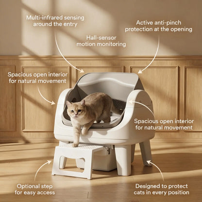Petpivot Autoscooper 12 Lite Open Top Self-Cleaning Cat Litter Box with Automatic Functionality, 7 Pairs of Safety Sensors, Anti-Pinch Protection, and Easy Access Step for Senior Cats