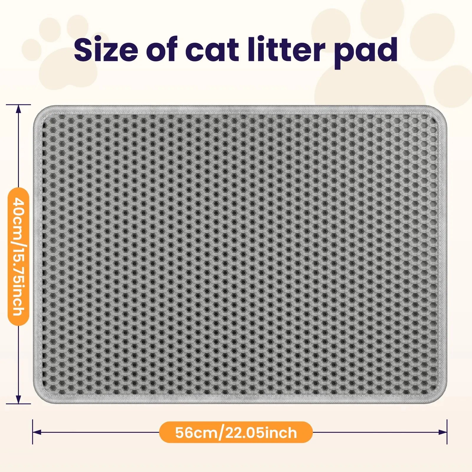 Grey Cat Litter Trapping Mat - 22x16 Inches, Waterproof, Urine-Proof, Non-Slip, Easy to Clean Floor Protection Mat