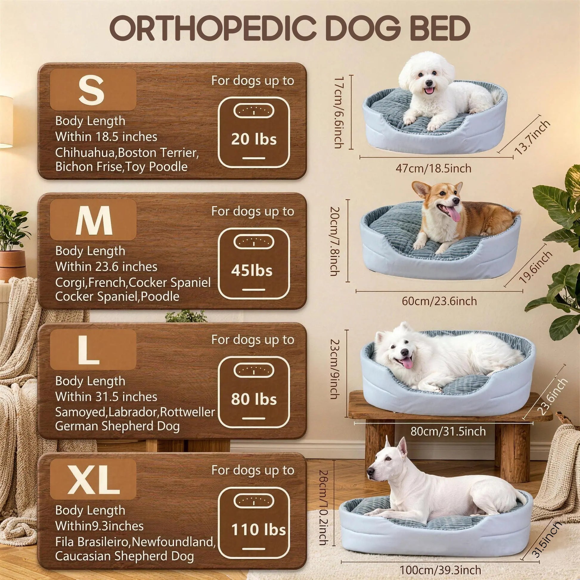 Comhoma Orthopedic Pet Bed for Dogs and Cats, 360° Bolstered Cuddler Design with Non-Slip Base, Soft Washable Granular Sponge Nest Bed Available in Multiple Sizes