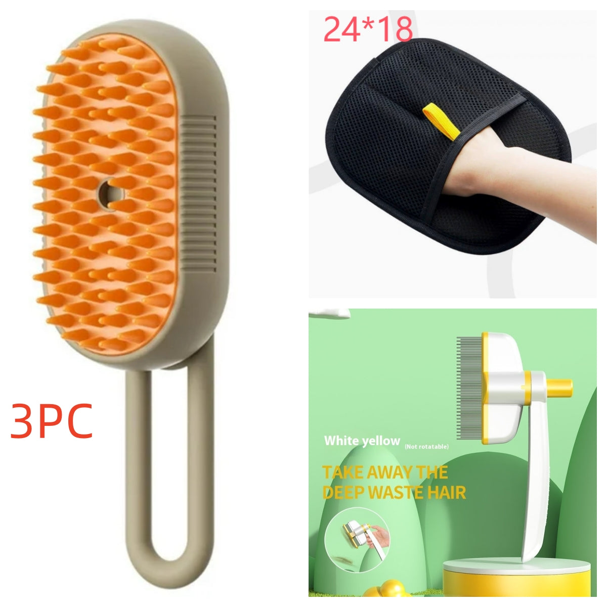 3-in-1 Electric Pet Grooming Brush with Steam and Spray for Cats and Dogs - Hair Removal and Massage Comb