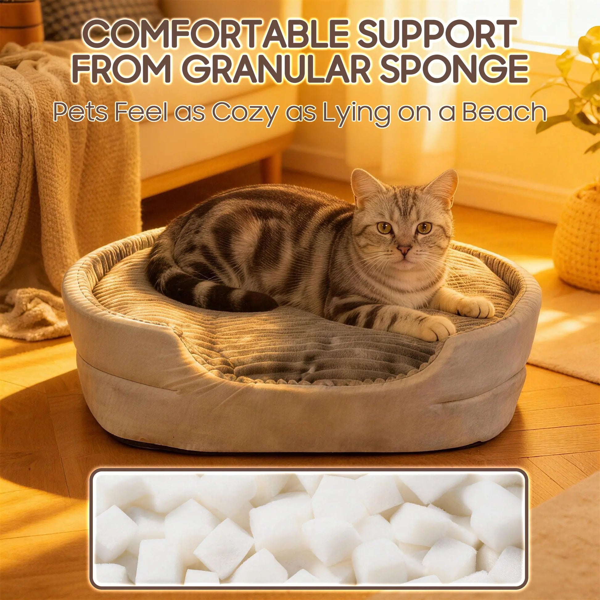 Comhoma Orthopedic Pet Bed for Dogs and Cats, 360° Bolstered Cuddler Design with Non-Slip Base, Soft Washable Granular Sponge Nest Bed Available in Multiple Sizes