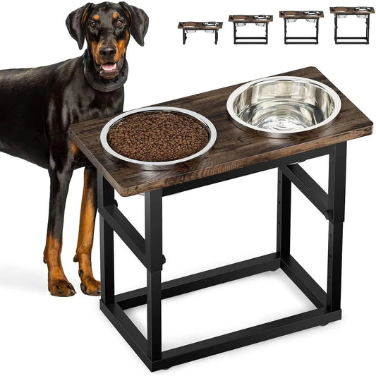 Elevated Dog Feeding Station with Adjustable Height, Includes Two 2.2L Stainless Steel Bowls for Large Breeds