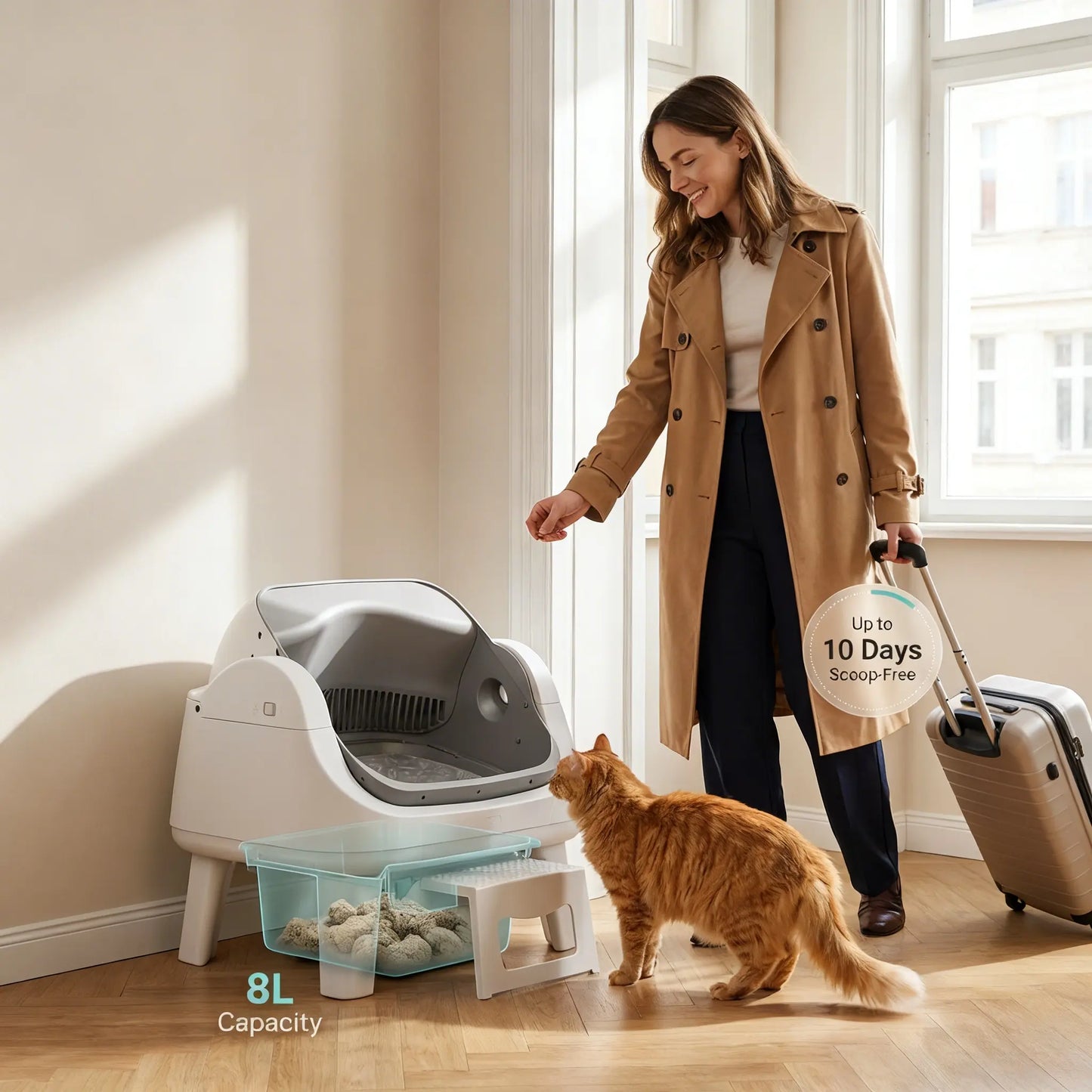 Petpivot Autoscooper 12 Lite Open Top Self-Cleaning Cat Litter Box with Automatic Functionality, 7 Pairs of Safety Sensors, Anti-Pinch Protection, and Easy Access Step for Senior Cats