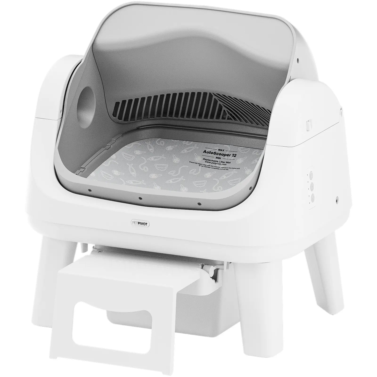 Petpivot Autoscooper 12 Lite Open Top Self-Cleaning Cat Litter Box with Automatic Functionality, 7 Pairs of Safety Sensors, Anti-Pinch Protection, and Easy Access Step for Senior Cats