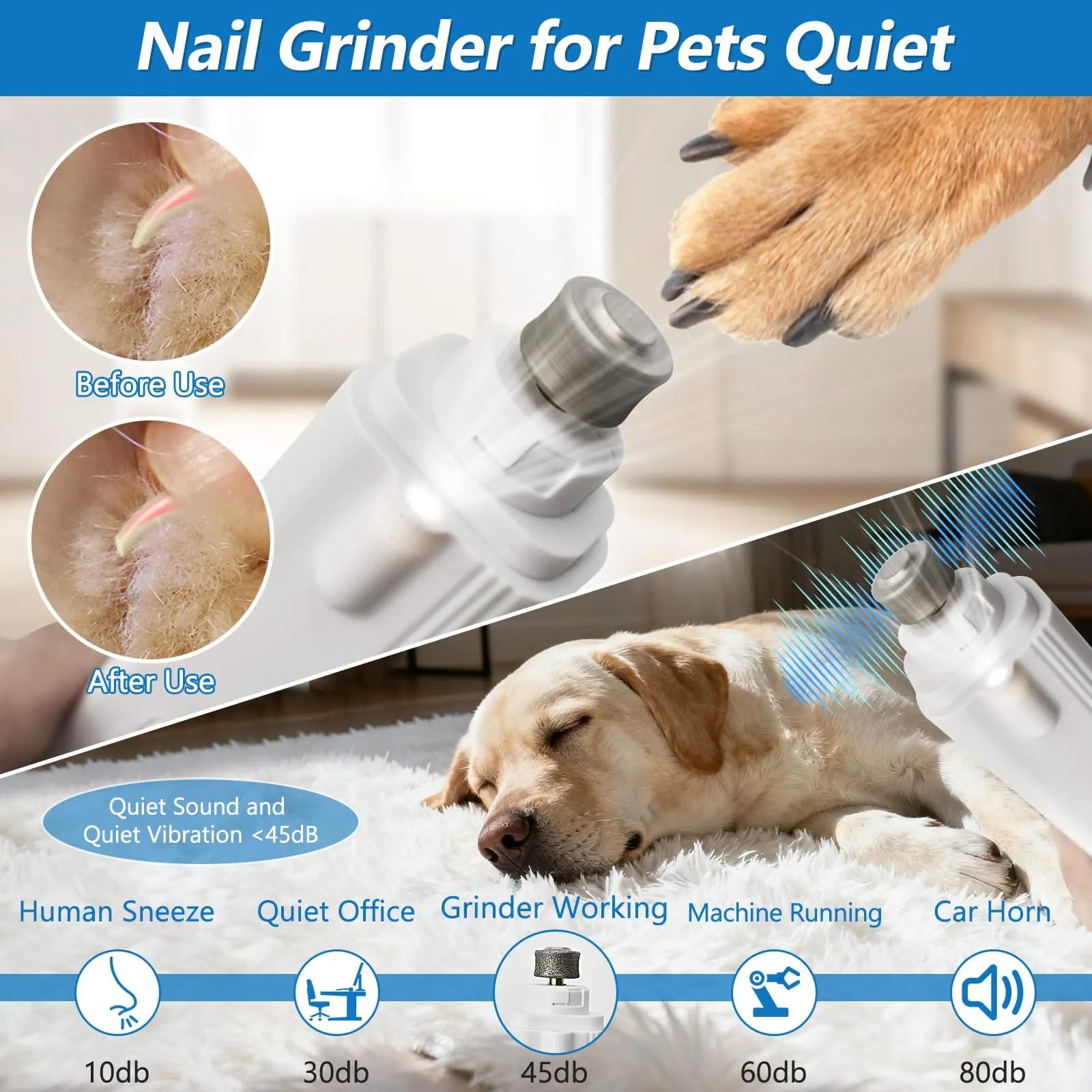 PetPulse Dual-Function LED Nail Grinder for Dogs and Cats – Precision Nail Trimmer with Ergonomic Non-Slip Handle for Safe and Convenient Home Grooming