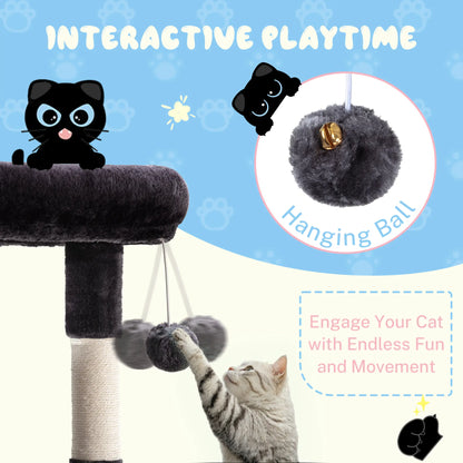 HOOMIC 29-Inch Multi-Level Cat Tree Tower with Spacious Perch, Cozy Condo, and Sisal Scratching Posts - Space-Saving Indoor Pet Furniture in Pink, Beige, Dark Blue, and Grey