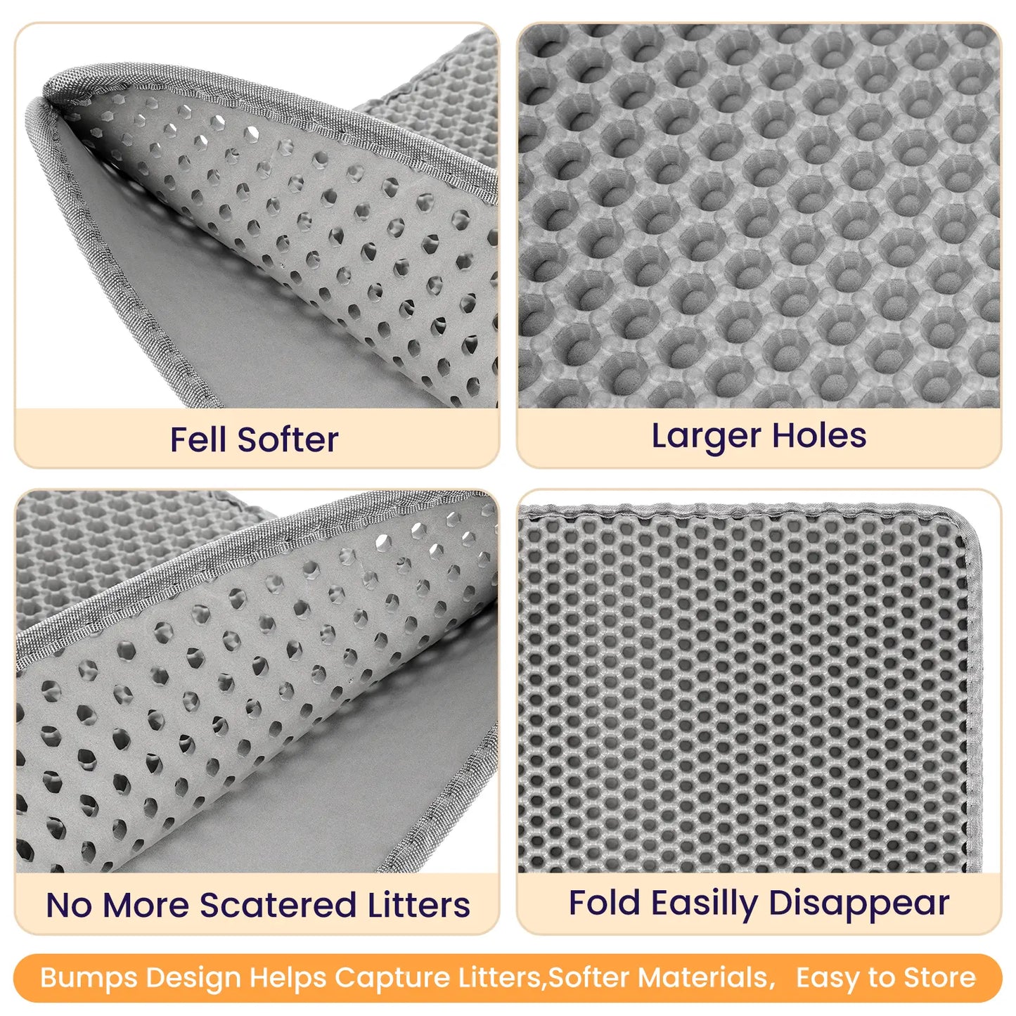 Grey Cat Litter Trapping Mat - 22x16 Inches, Waterproof, Urine-Proof, Non-Slip, Easy to Clean Floor Protection Mat