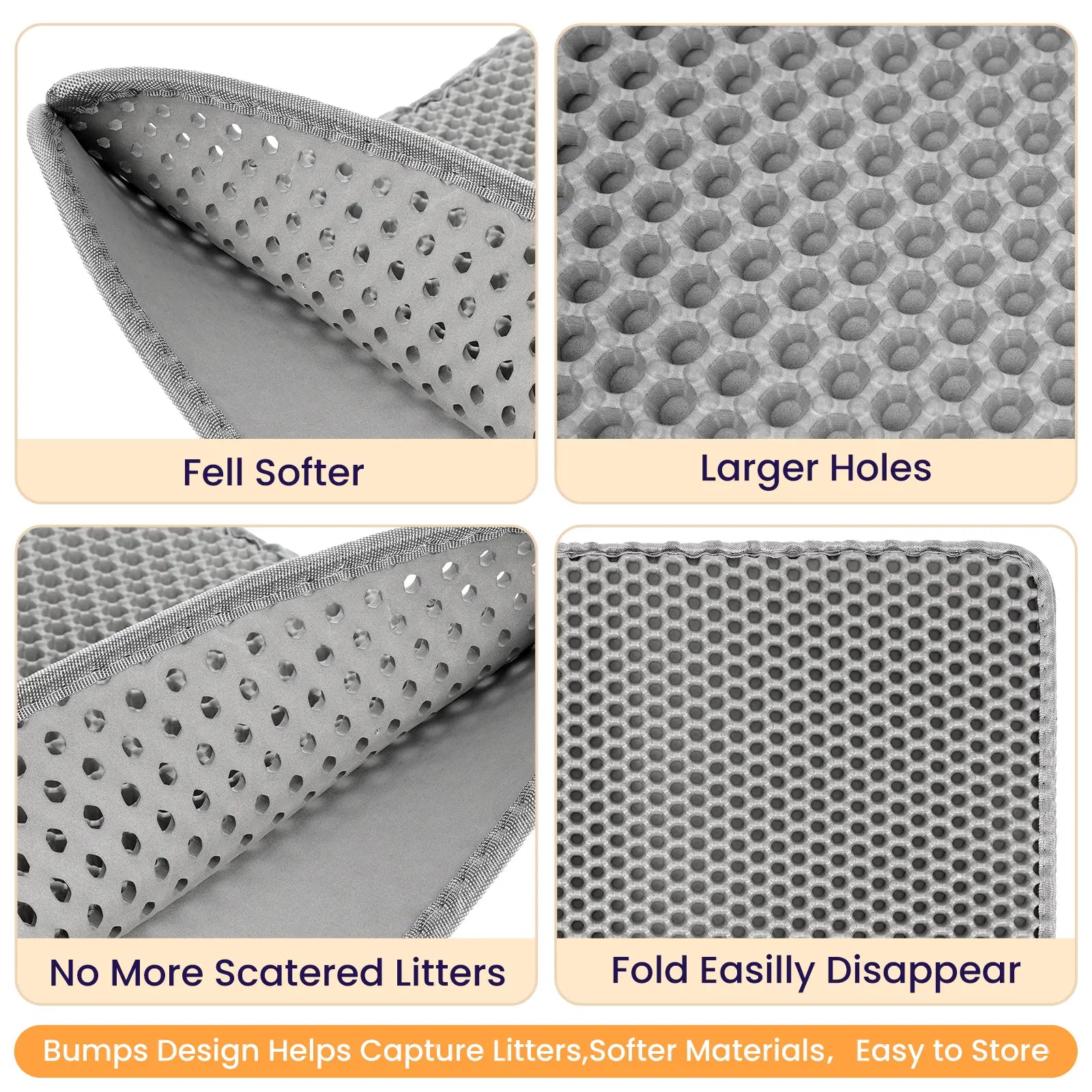 Grey Cat Litter Trapping Mat - 22x16 Inches, Waterproof, Urine-Proof, Non-Slip, Easy to Clean Floor Protection Mat