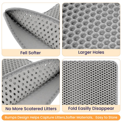 Grey Cat Litter Trapping Mat - 22x16 Inches, Waterproof, Urine-Proof, Non-Slip, Easy to Clean Floor Protection Mat