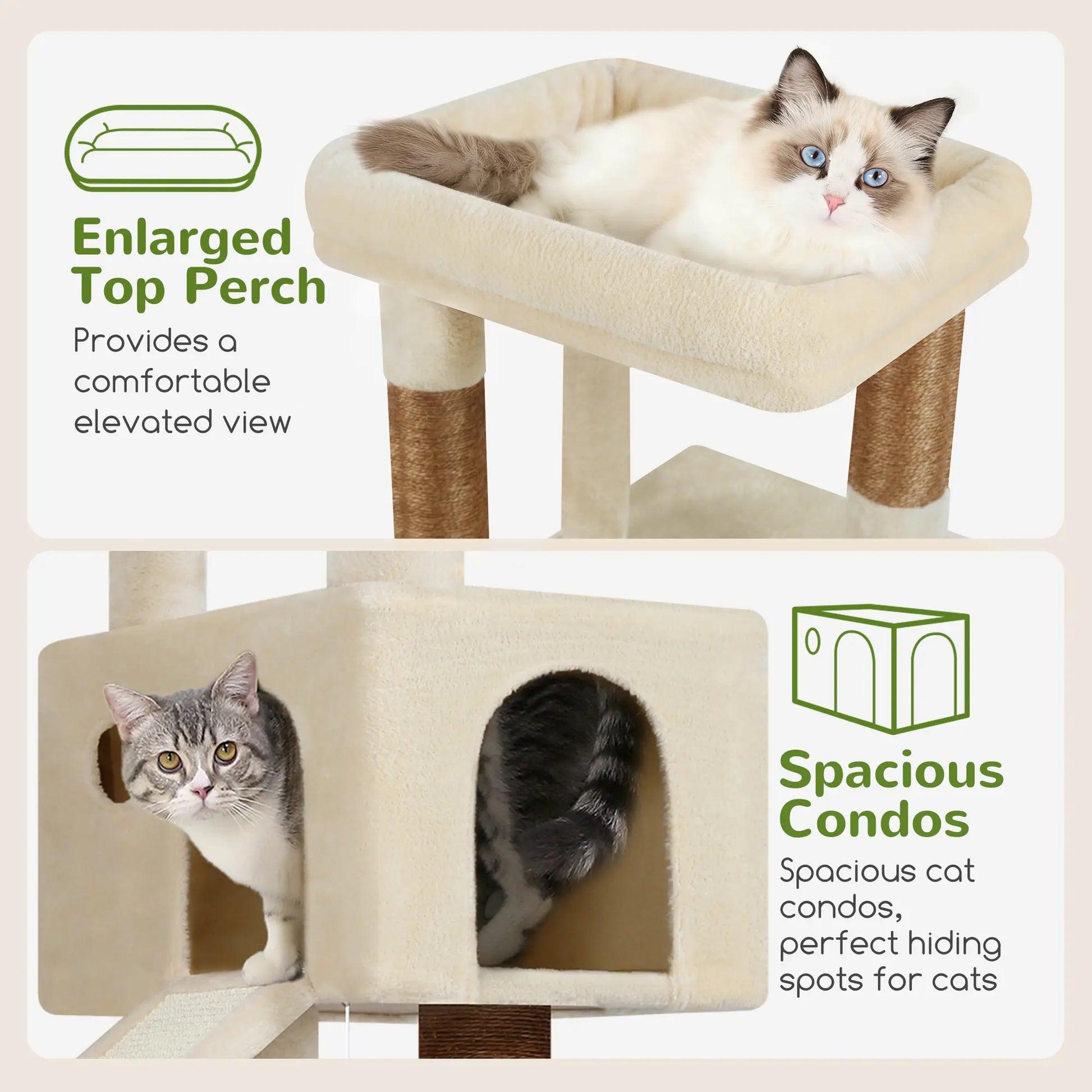 Globlazer 50-Inch Corner Cat Tree Tower for Indoor Cats with Scratching Board, Kitty Condo, and Basket - Beige