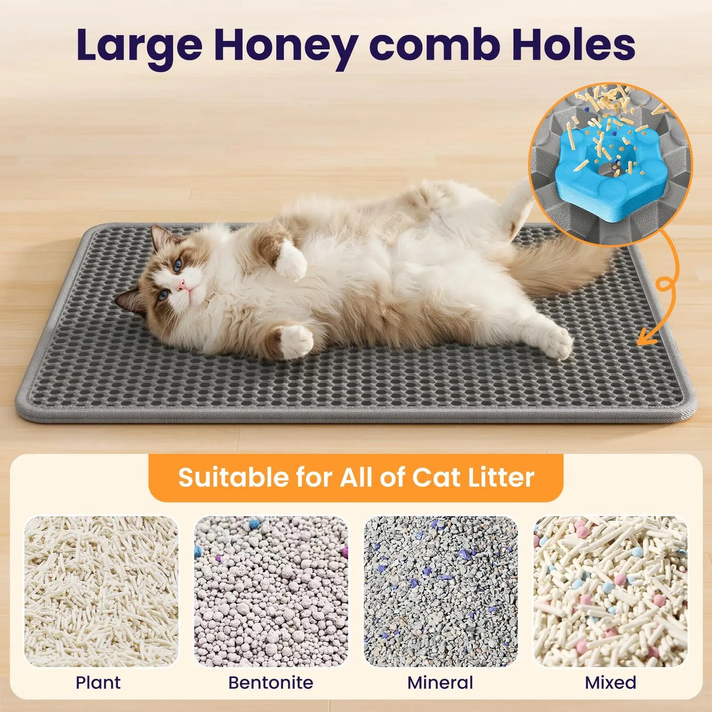 Grey Cat Litter Trapping Mat - 22x16 Inches, Waterproof, Urine-Proof, Non-Slip, Easy to Clean Floor Protection Mat