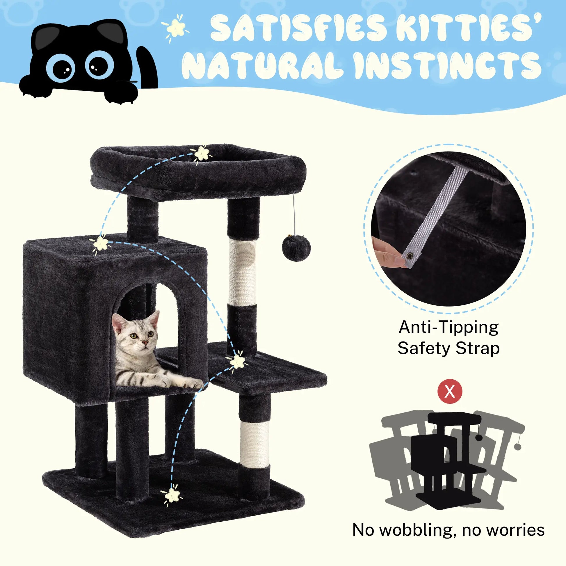 HOOMIC 29-Inch Multi-Level Cat Tree Tower with Spacious Perch, Cozy Condo, and Sisal Scratching Posts - Space-Saving Indoor Pet Furniture in Pink, Beige, Dark Blue, and Grey