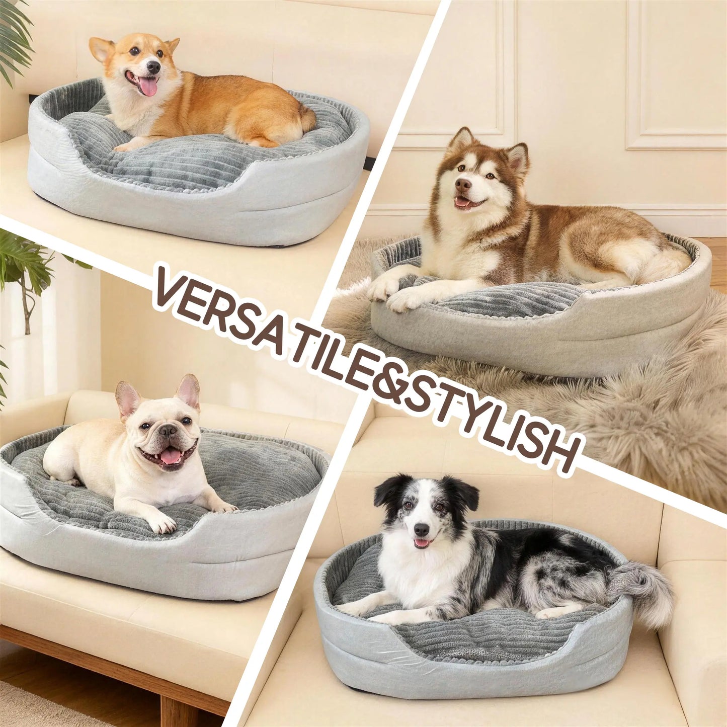 Comhoma Orthopedic Pet Bed for Dogs and Cats, 360° Bolstered Cuddler Design with Non-Slip Base, Soft Washable Granular Sponge Nest Bed Available in Multiple Sizes