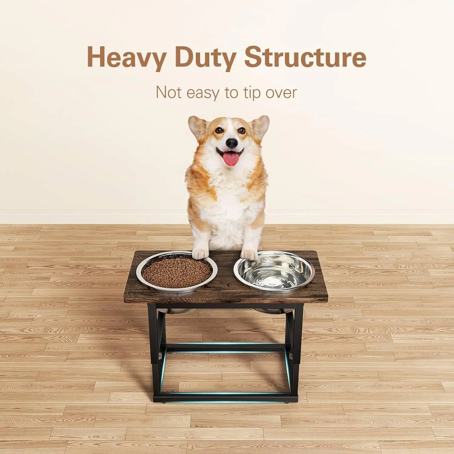 Elevated Dog Feeding Station with Adjustable Height, Includes Two 2.2L Stainless Steel Bowls for Large Breeds