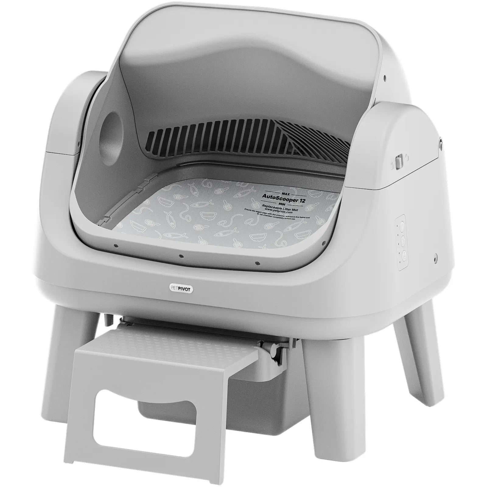 Petpivot Autoscooper 12 Lite Open Top Self-Cleaning Cat Litter Box with Automatic Functionality, 7 Pairs of Safety Sensors, Anti-Pinch Protection, and Easy Access Step for Senior Cats