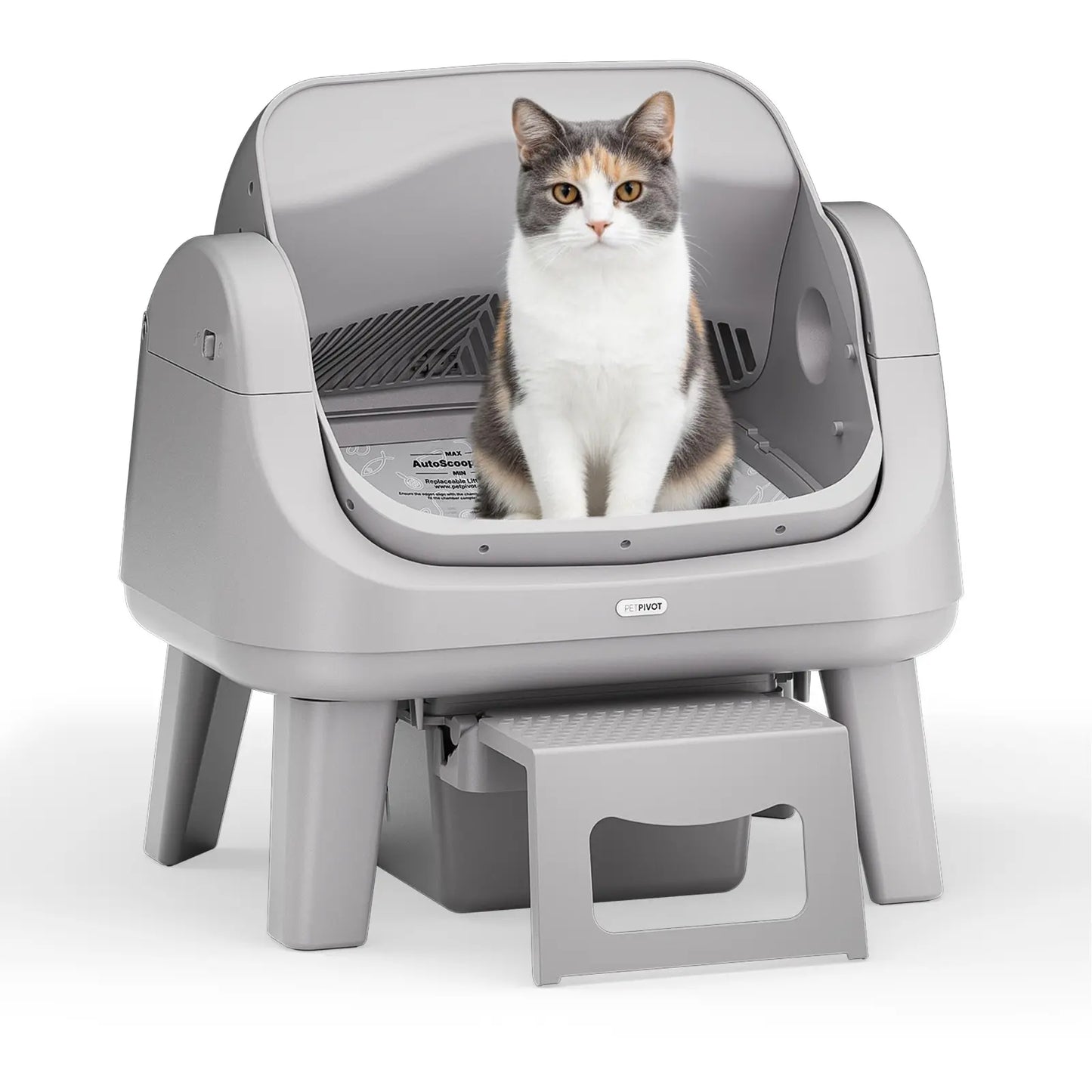 Petpivot Autoscooper 12 Lite Open Top Self-Cleaning Cat Litter Box with Automatic Functionality, 7 Pairs of Safety Sensors, Anti-Pinch Protection, and Easy Access Step for Senior Cats