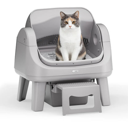 Petpivot Autoscooper 12 Lite Open Top Self-Cleaning Cat Litter Box with Automatic Functionality, 7 Pairs of Safety Sensors, Anti-Pinch Protection, and Easy Access Step for Senior Cats