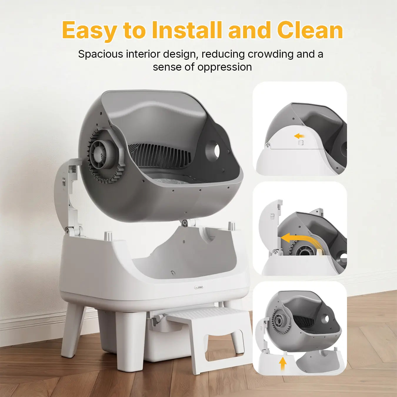 Petpivot Autoscooper 12 Lite Open Top Self-Cleaning Cat Litter Box with Automatic Functionality, 7 Pairs of Safety Sensors, Anti-Pinch Protection, and Easy Access Step for Senior Cats