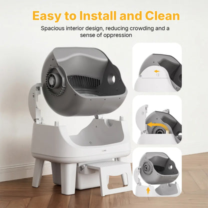 Petpivot Autoscooper 12 Lite Open Top Self-Cleaning Cat Litter Box with Automatic Functionality, 7 Pairs of Safety Sensors, Anti-Pinch Protection, and Easy Access Step for Senior Cats