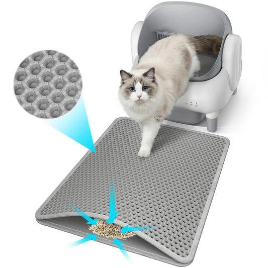 Grey Cat Litter Trapping Mat - 22x16 Inches, Waterproof, Urine-Proof, Non-Slip, Easy to Clean Floor Protection Mat