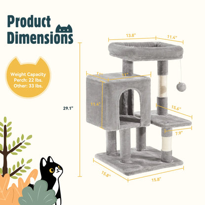 HOOMIC 29-Inch Multi-Level Cat Tree Tower with Spacious Perch, Cozy Condo, and Sisal Scratching Posts - Space-Saving Indoor Pet Furniture in Pink, Beige, Dark Blue, and Grey
