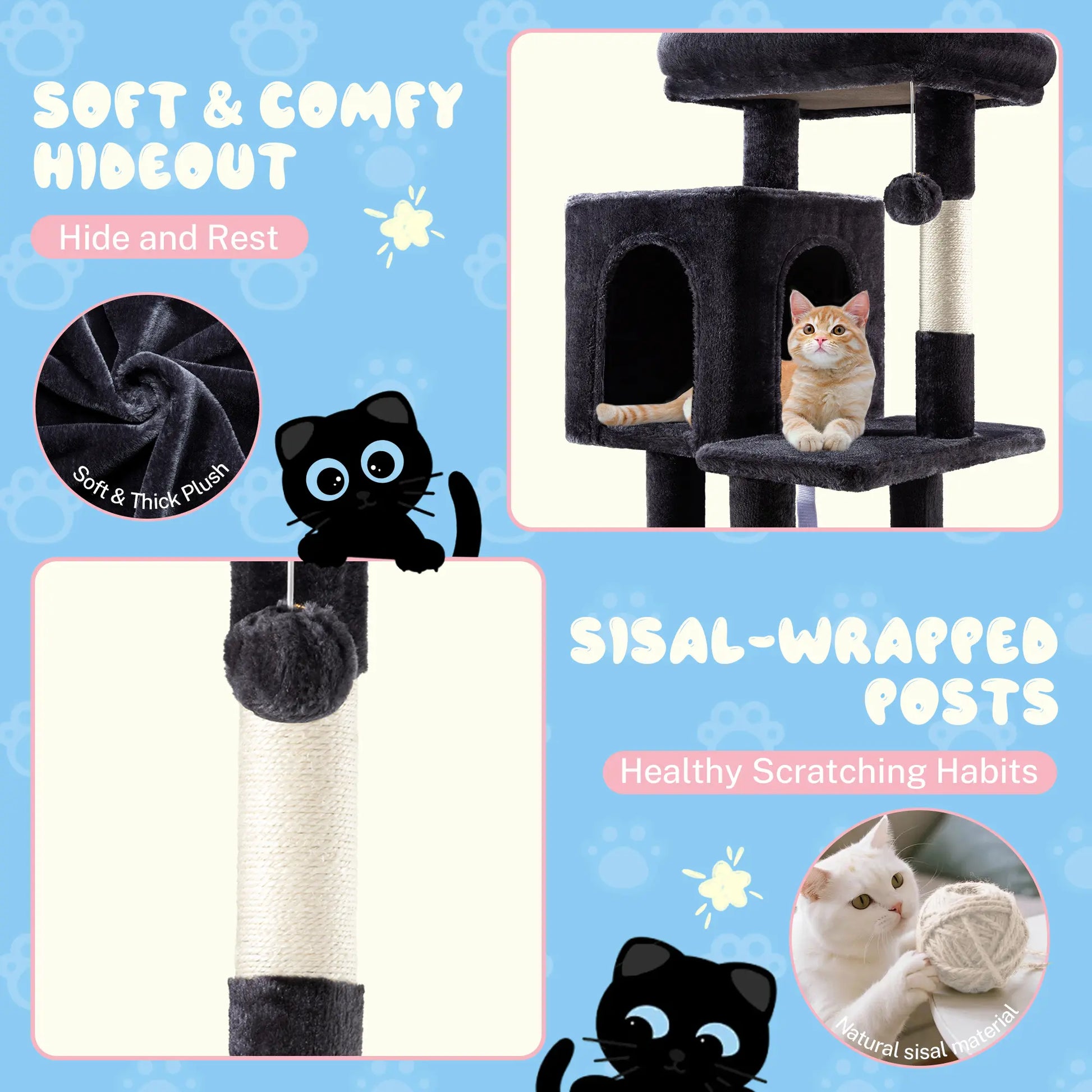 HOOMIC 29-Inch Multi-Level Cat Tree Tower with Spacious Perch, Cozy Condo, and Sisal Scratching Posts - Space-Saving Indoor Pet Furniture in Pink, Beige, Dark Blue, and Grey