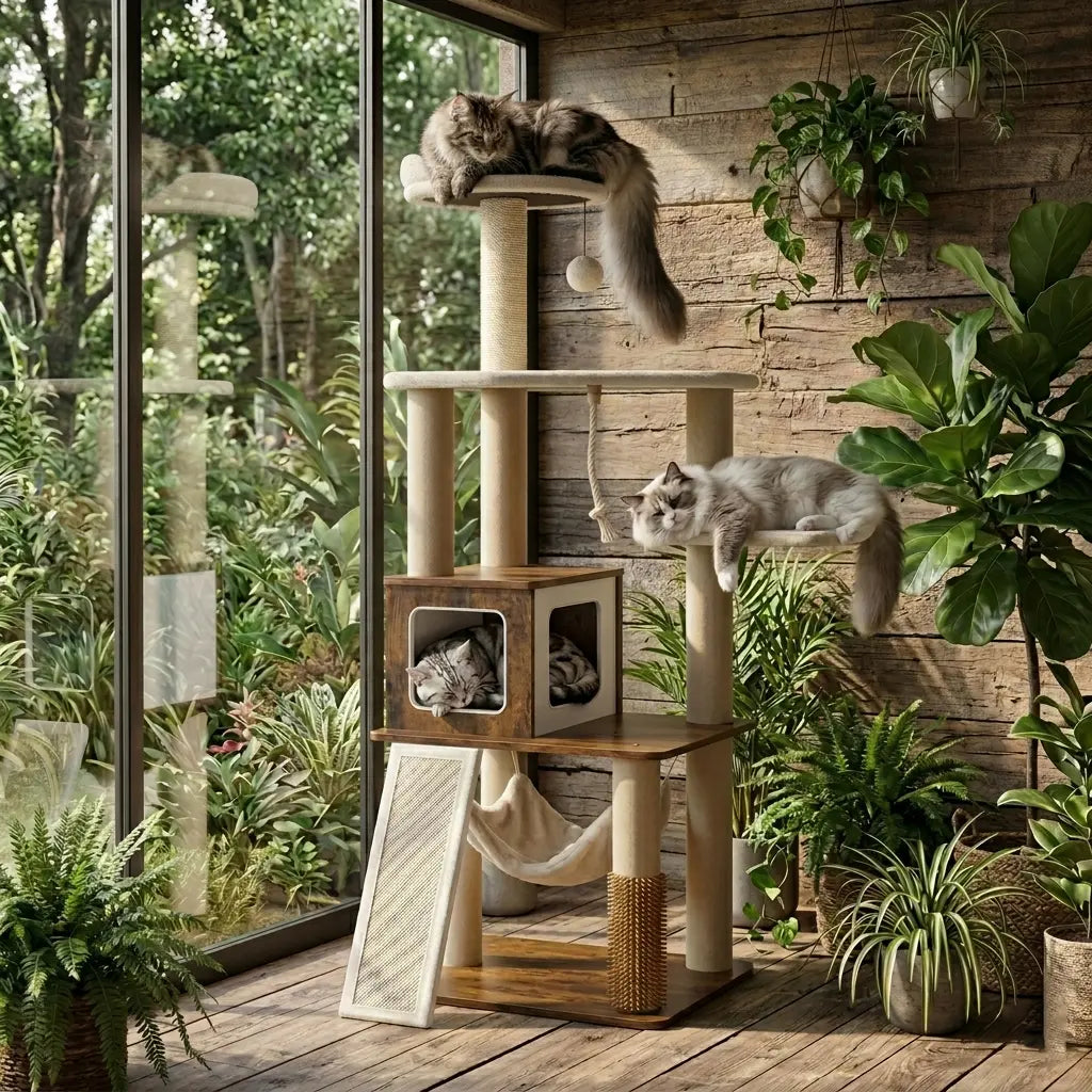 Purrlato 61-Inch Solid Wood Cat Tree - Heavy Duty Modern Cat Tower for Indoor Cats with Extra Large Top Perch, Sturdy Scratching Posts, and Spacious Condo - Ideal Gift for Mother's Day