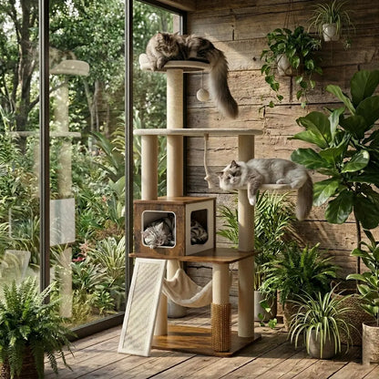 Purrlato 61-Inch Solid Wood Cat Tree - Heavy Duty Modern Cat Tower for Indoor Cats with Extra Large Top Perch, Sturdy Scratching Posts, and Spacious Condo - Ideal Gift for Mother's Day