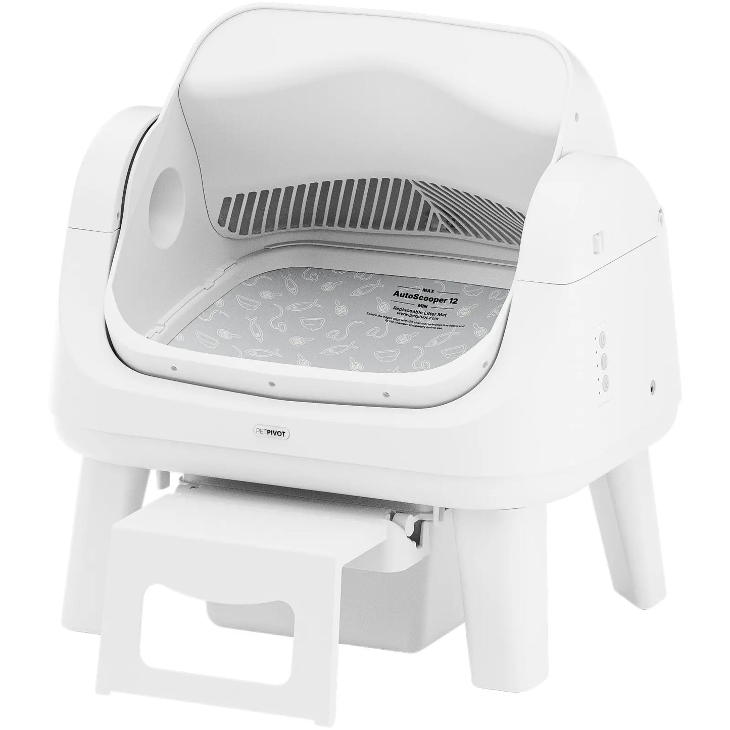 Petpivot Autoscooper 12 Lite Open Top Self-Cleaning Cat Litter Box with Automatic Functionality, 7 Pairs of Safety Sensors, Anti-Pinch Protection, and Easy Access Step for Senior Cats