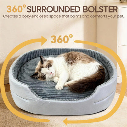 Comhoma Orthopedic Pet Bed for Dogs and Cats, 360° Bolstered Cuddler Design with Non-Slip Base, Soft Washable Granular Sponge Nest Bed Available in Multiple Sizes